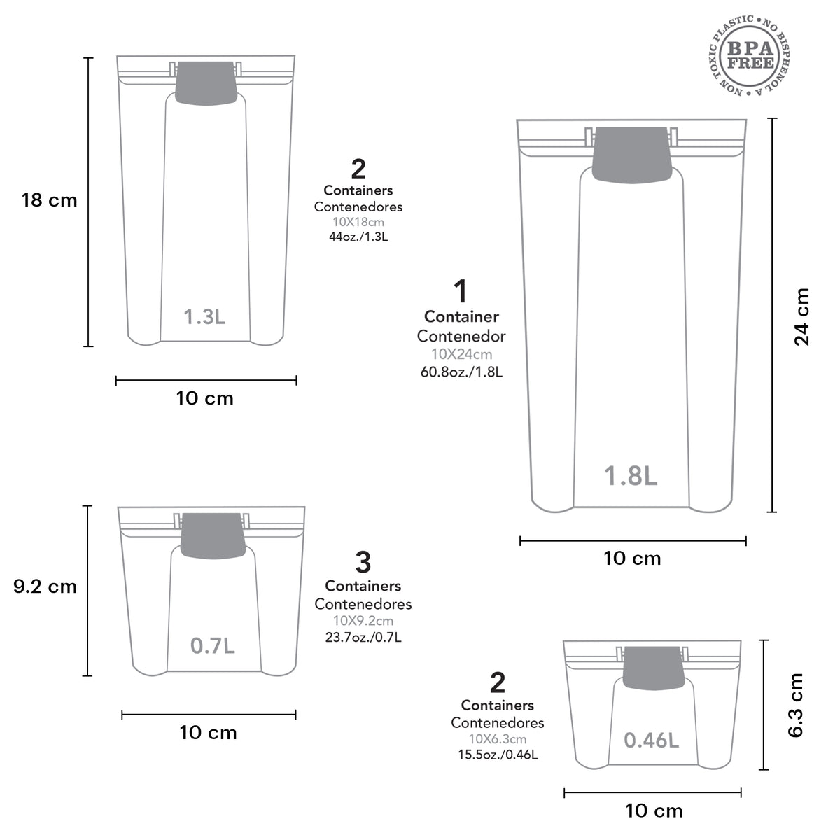 AIRTIGHT CONTAINERS - 8 PIECES.